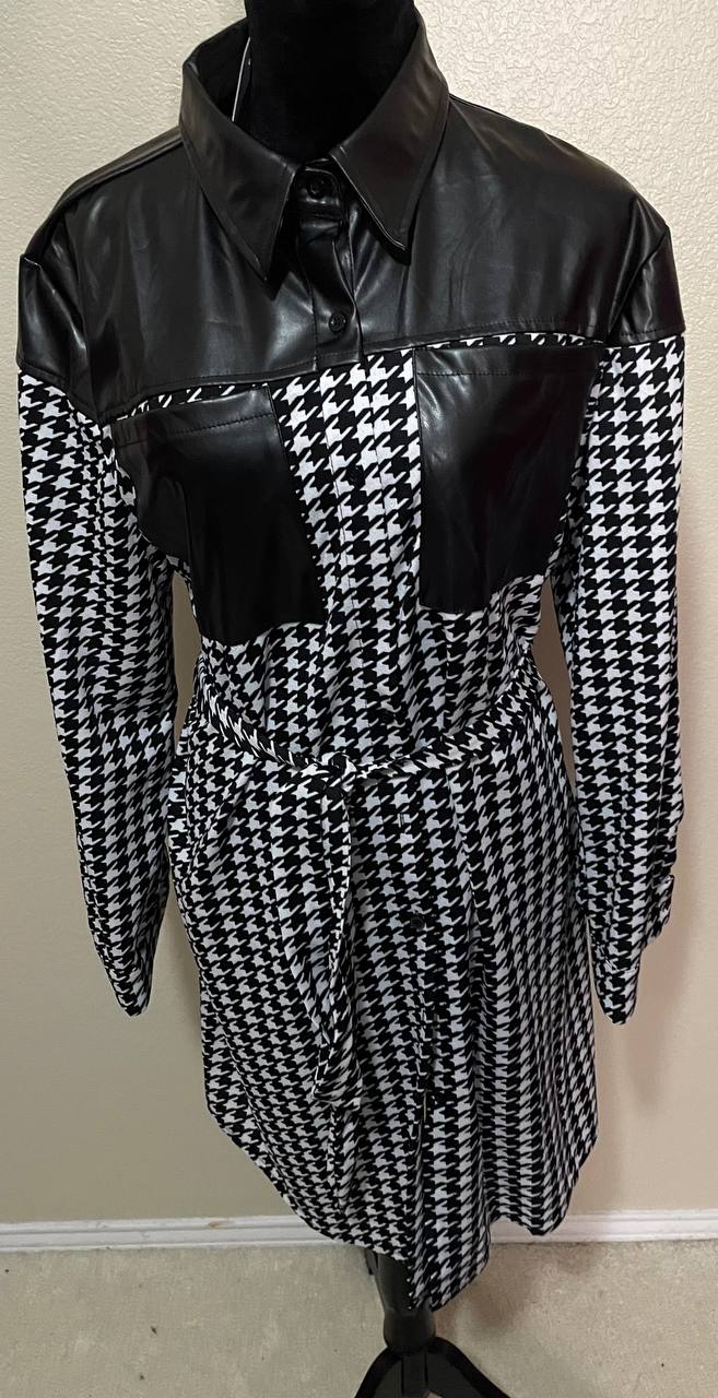 houndstooth faux leader dress
