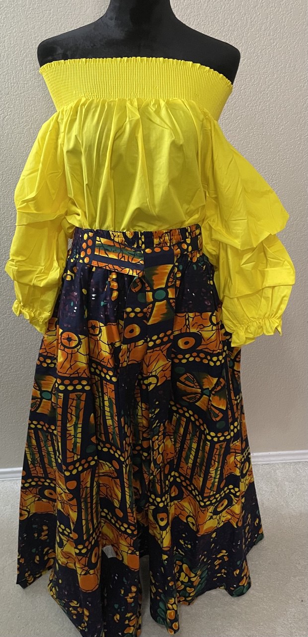 orange and blue wide leg pants