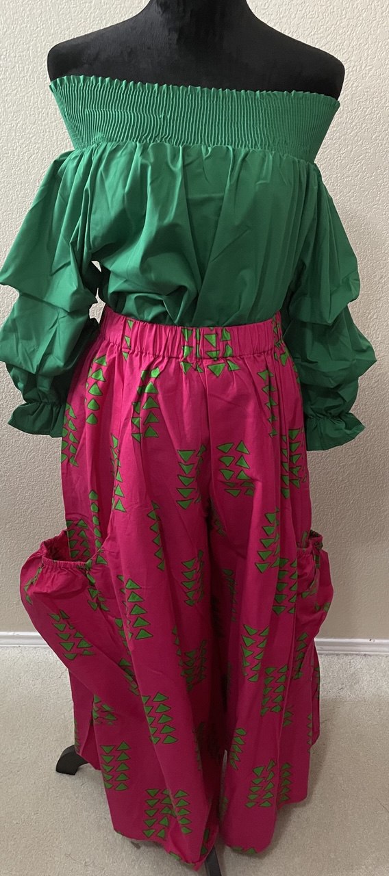 Pink and green wide leg pants